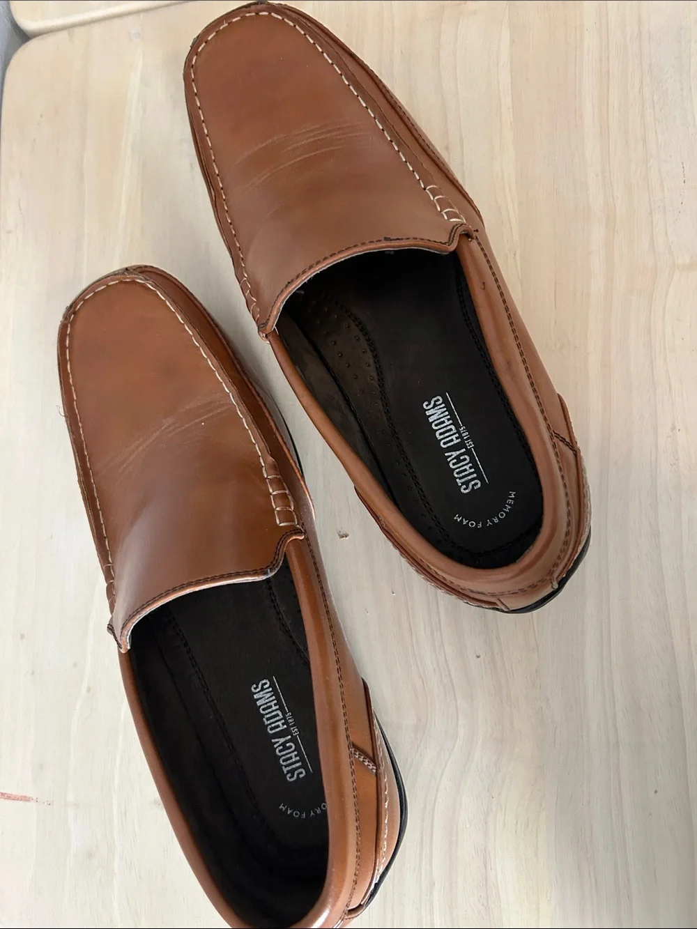 Stacy Adams Cognac Brown Leather Slip-On Loafers